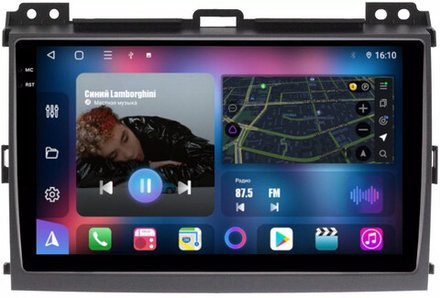 Магнитола для Toyota Land Cruiser Prado 120, Lexus GX470 (экран климата внизу) - FarCar 456M монитор 9.5" QLED на Android 14, TS18, CarPlay, 4G SIM-слот