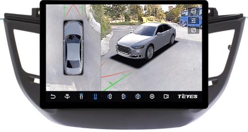 Магнитола для Hyundai Tucson 3 2015-2018 (без штатной КЗВ, рамка черная) - Teyes CC3-2K-360 монитор 13" 2K QLED на Android 10, 6Гб+128Гб, CarPlay, 4G SIM-слот, 4 камеры в комплекте