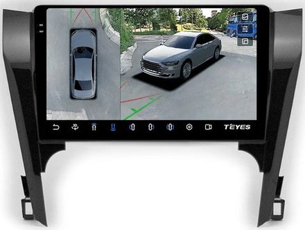 Магнитола для Toyota Camry 50 2011-2014 (рамка черная глянцевая 10) - Teyes CC3-2K-360 на Android 10, 2K QLED, 6Гб+128Гб, CarPlay, 4G SIM-слот, 4 камеры в комплекте
