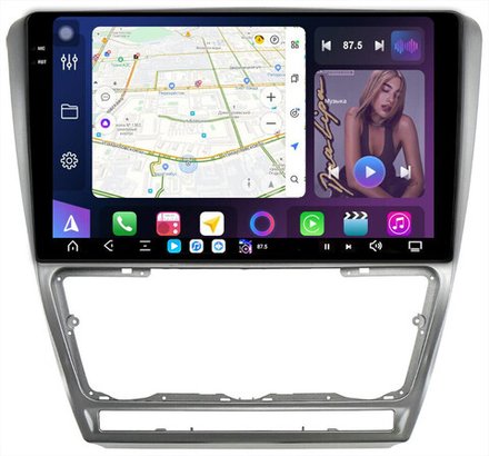 Магнитола для Skoda Octavia A5 2004-2013 (рамка серебро) - FarCar GX005M монитор 10.36" 2K QLED на Android 14, TS20, 6+128Гб, CarPlay, 4G SIM-слот
