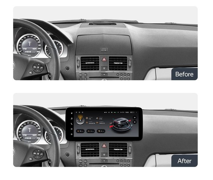 Магнитола для Mercedes-Benz C W204 2007-2011 (взамен перчаточного ящика) - Teyes LUX ONE ROUND монитор 12.3" 2K QLED на Android 10, CarPlay, 4G SIM-слот