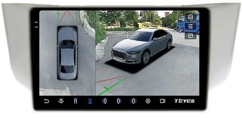 Магнитола для Toyota Harrier XU30 2003-2013, Lexus RX 2003-2009 (монохром, рамка вниз) - Teyes CC3-2K-360 монитор 9.5" 2K QLED на Android 10, 6Гб+128Гб, CarPlay, 4G SIM-слот, 4 камеры в комплекте