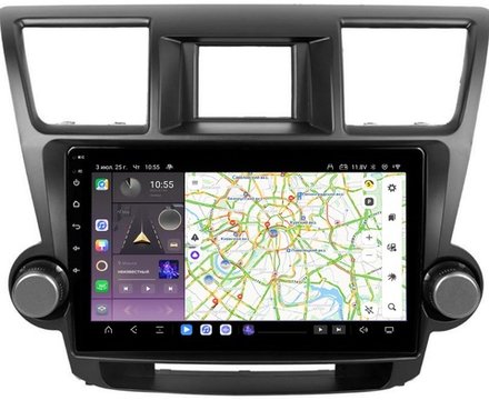 Магнитола для Toyota Highlander 2 2007-2013 XU40 (крутилки декоративные) - Kuberg QLed, Android 13, TS20, CarPlay, SIM-слот
