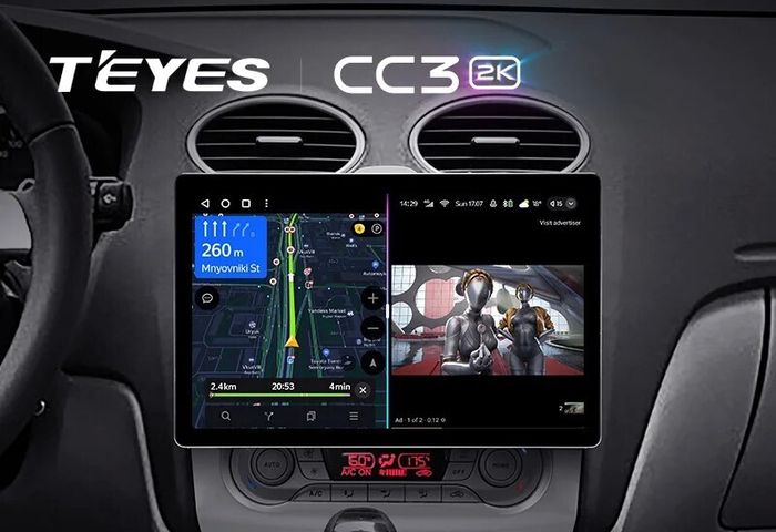 Магнитола для Ford Focus 2 2004-2011 (климат) - Teyes CC3-2K-360 монитор 13" 2K QLED на Android 10, 6Гб+128Гб, CarPlay, 4G SIM-слот, 4 камеры в комплекте
