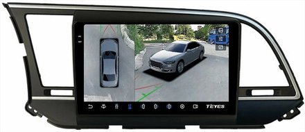 Магнитола для Hyundai Elantra 6 2016-2018 (без штатной КЗВ, рамка тип 1) - Teyes CC3-2K-360 монитор 9.5" 2K QLED на Android 10, 6Гб+128Гб, CarPlay, 4G SIM-слот, 4 камеры в комплекте