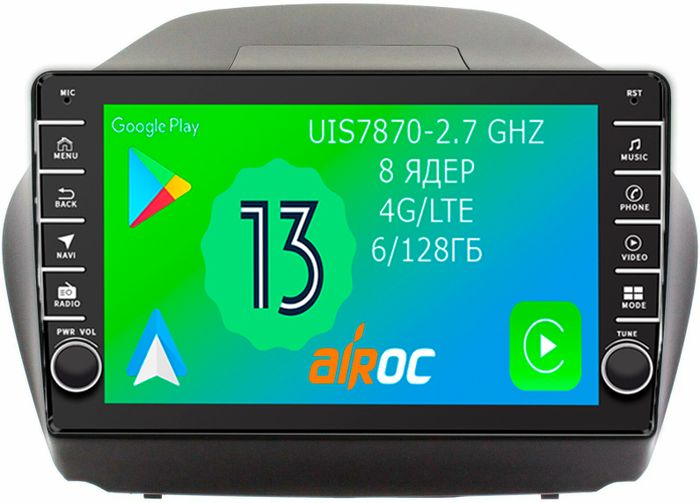 Магнитола для Hyundai iХ35, Tucson 2 2009-2015 - Airoc AB-2002 (кнопки и крутилки), Android 13, Быстрая, SIM-слот, CarPlay