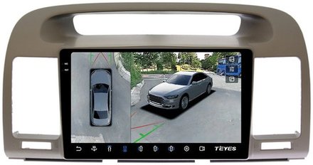 Магнитола для Toyota Camry 30 2001-2006 (рамка оливковая) - Teyes CC3-2K-360 монитор 9.5" 2K QLED на Android 10, 6Гб+128Гб, CarPlay, 4G SIM-слот, 4 камеры в комплекте