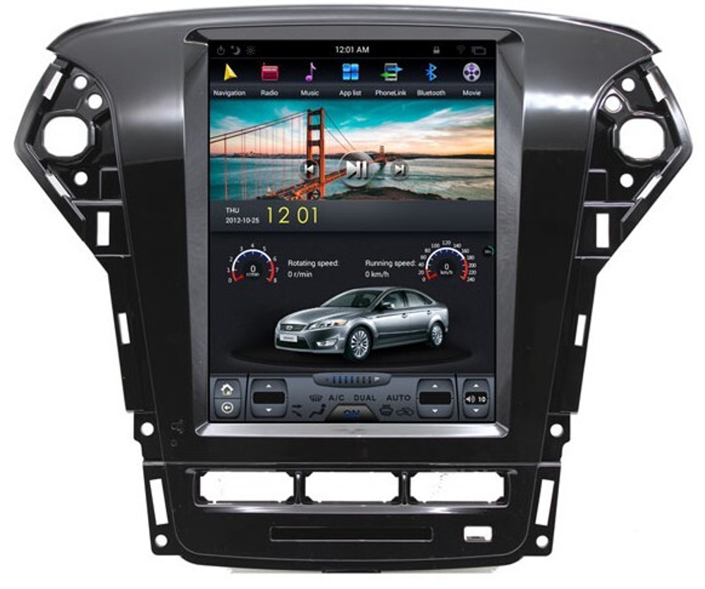 Магнитола для Ford Mondeo 4 2010-2014 (с климатом) - Kuberg ZF-1052A-Q6 вертикальный экран в стиле "Тесла" на Android 11, 8Гб+128Гб, CarPlay, 4G SIM-слот