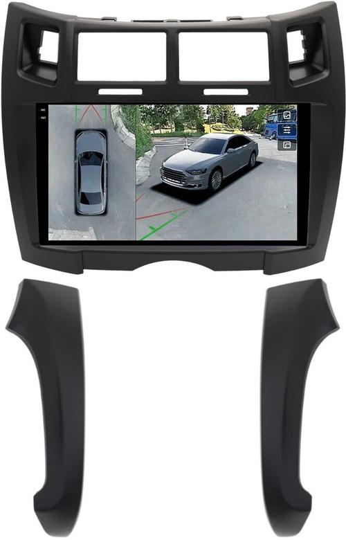 Магнитола для Toyota Vitz 2, Yaris 2 2005-2011 (рамка черная тип 2) - FarCar BX9-360-9647F2B монитор 9.5" 2K QLED на Android 13, 6Гб+128Гб, CarPlay, 4G SIM-слот, 4 камеры в комплекте