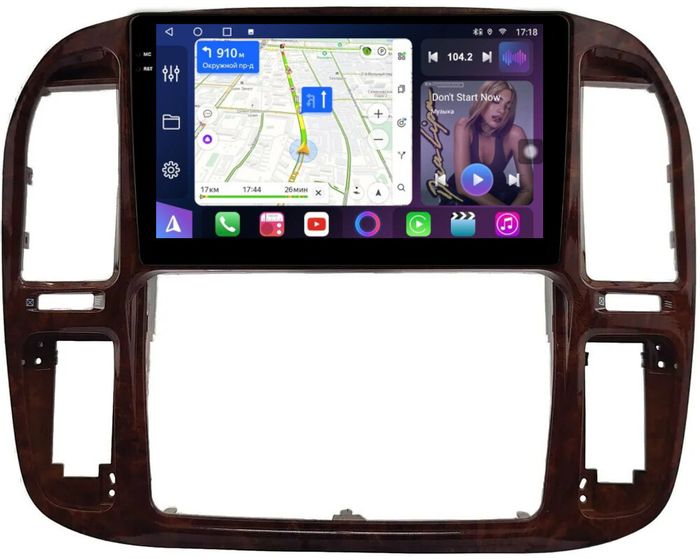 Магнитола для Toyota Land Cruiser 100, Lexus LX470 1998-2002 (кондиционер или климат внизу, рамка дерево) - FarCar BM9-9608F3 монитор 9.5" QLED на Android 14, TS10, 4+32Гб, CarPlay, 4G SIM-слот