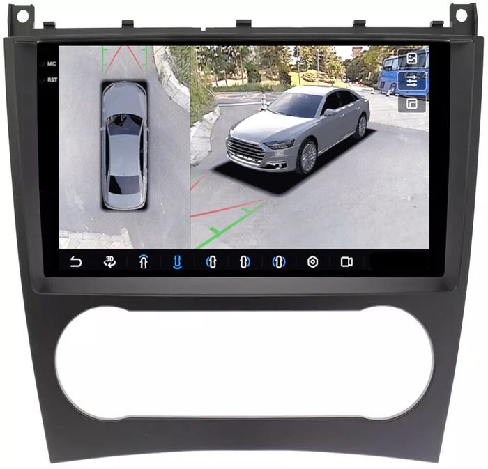 Магнитола для Mercedes-Benz C W203 2004-2007 - FarCar BX1262M-360 монитор 9.5" 2K QLED на Android 13, Быстрая, CarPlay, 4G SIM-слот, 4 камеры в комплекте