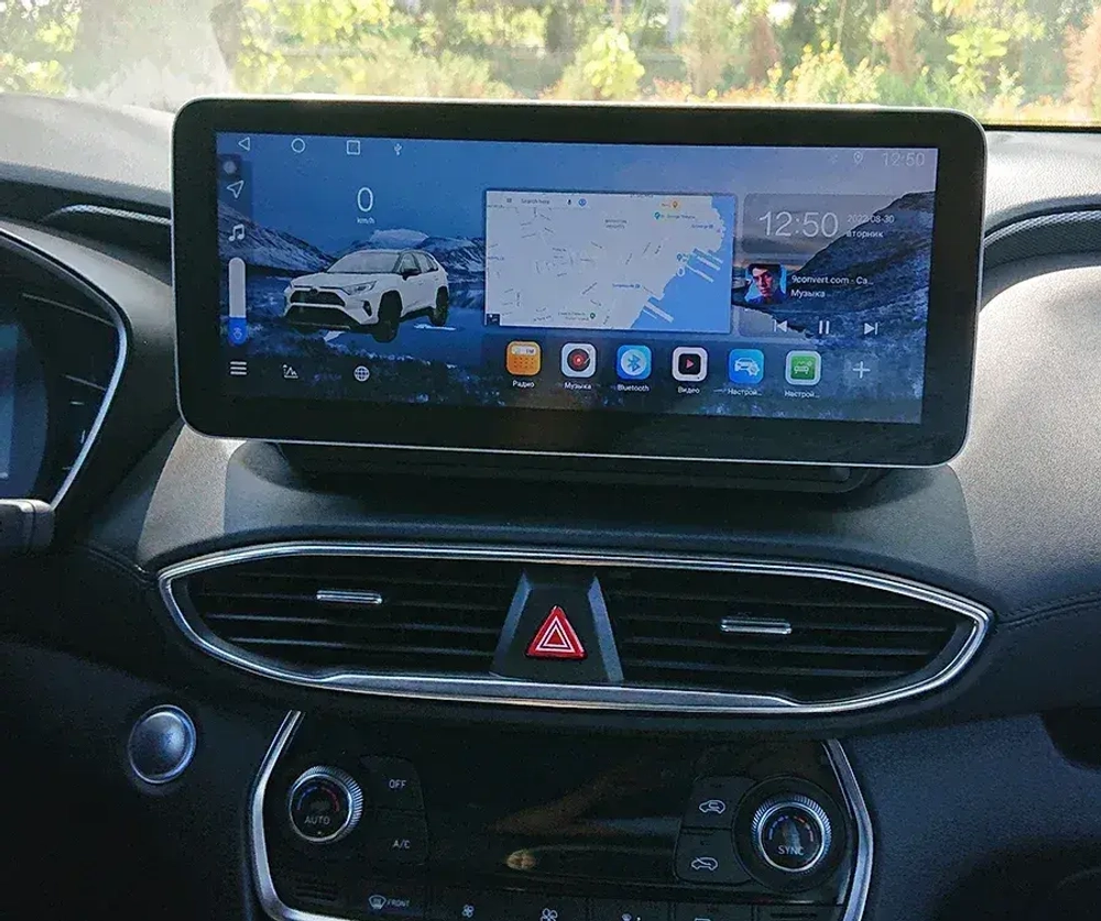 Магнитола для Hyundai Santa Fe 4 2018-2021 - Canbox H-Line 0420 монитор 12.3" QLED в стиле MERCEDES на Android 10, ТОП-процессор, CarPlay, 4G SIM-слот