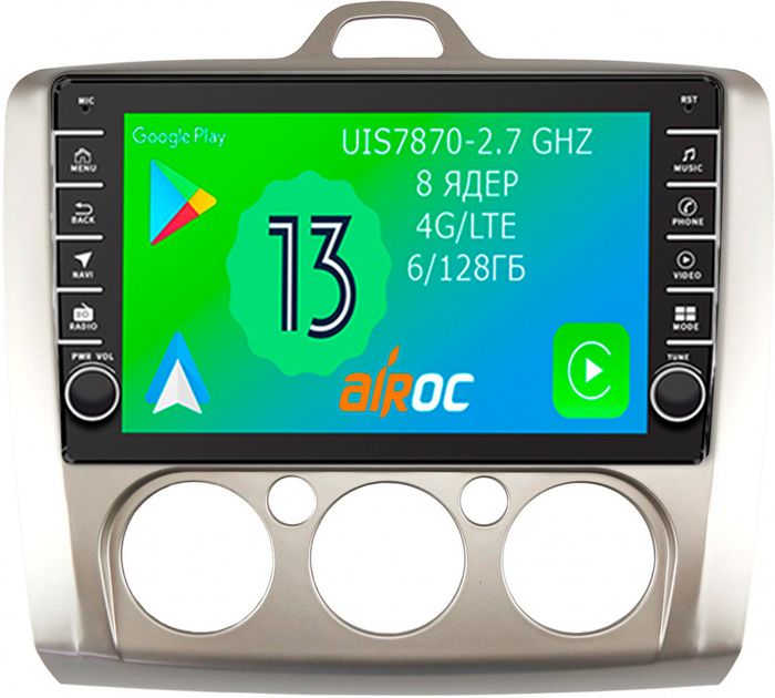 Магнитола для Ford Focus 2 2004-2011 (кондиционер) - Airoc AB-1702M (кнопки и крутилки), Android 13, Быстрая, SIM-слот, CarPlay