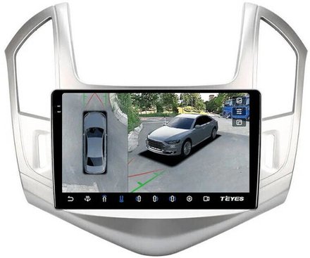 Магнитола для Chevrolet Cruze 1 2012-2015 (рамка серебро) - Teyes CC3-2K-360 на Android 10, 2K QLED, 6Гб+128Гб, CarPlay, 4G SIM-слот, 4 камеры в комплекте