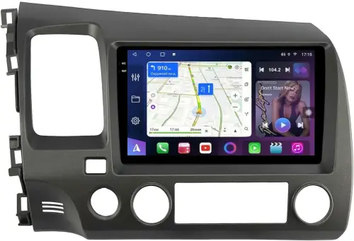 Магнитола для Honda Civic 8 4d 2005-2012 (левый руль) - FarCar 7373-9 монитор 9.5" QLED на Android 14, TS18, CarPlay, 4G SIM-слот