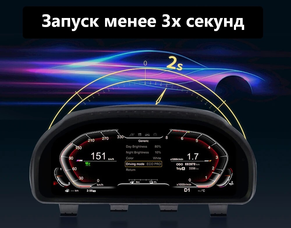 Электронная панель приборов для BMW 6 серия F06 2014-2019 (без проекции на лобовое) - Kuberg NH-LCD-B01-F06 с ЖК 12.3" экраном QLED