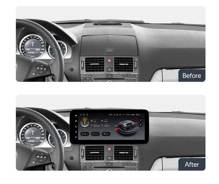 Магнитола для Mercedes-Benz C W204 2007-2011 (взамен перчаточного ящика) - Teyes LUX ONE 360 монитор 12.3" 2K QLED на Android 10, 6/128Гб, CarPlay, 4G SIM-слот, 4 камеры в комплекте