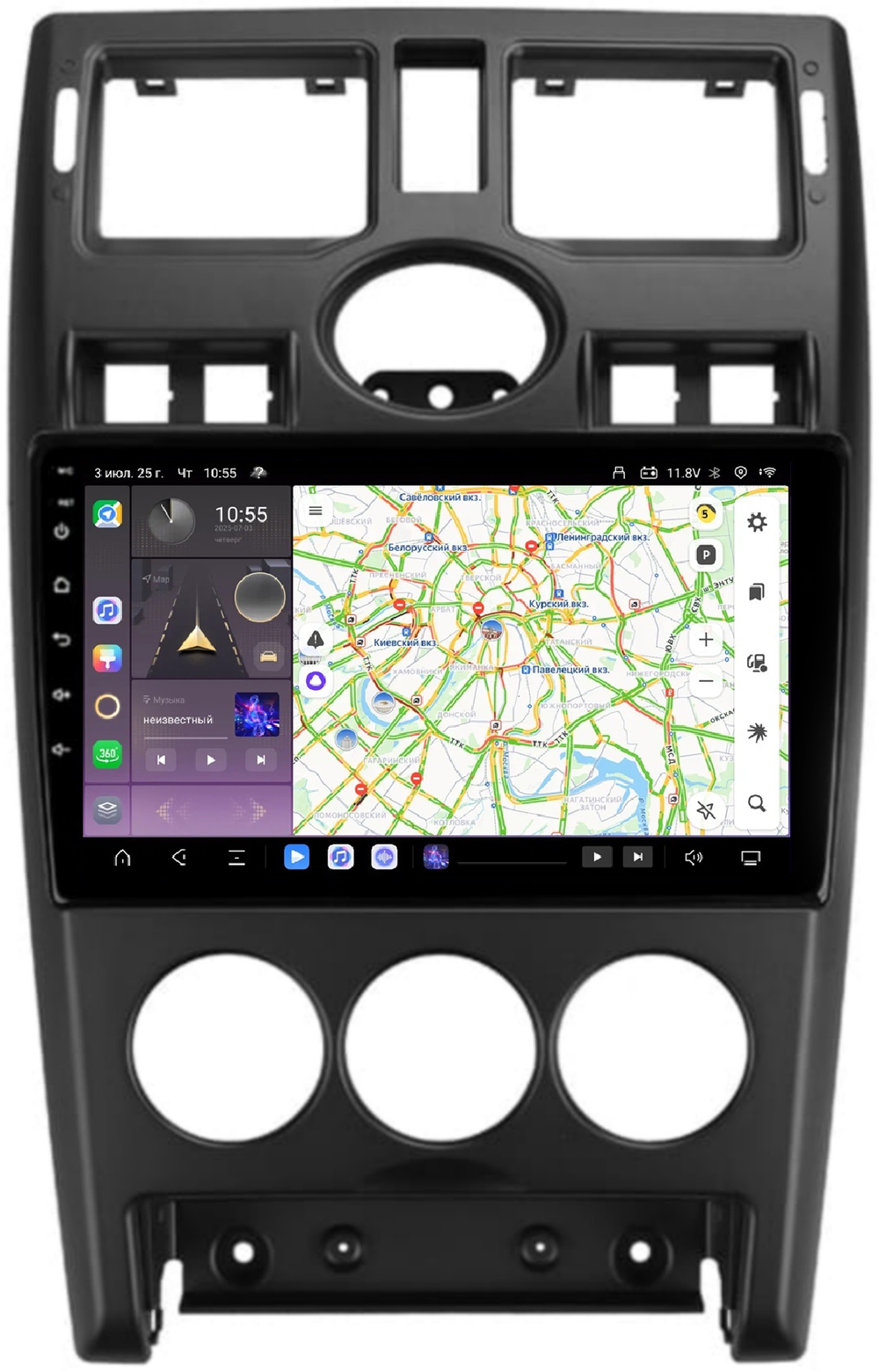 Магнитола для Lada Priora 2007-2013 (рамка черная) - Kuberg QLed, Android 13, TS20, CarPlay, SIM-слот
