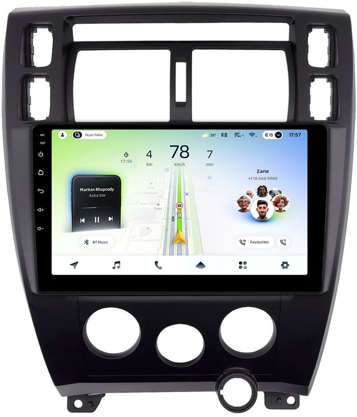 Магнитола для Hyundai Tucson 1 2004-2009 (рамка черная) - Teyes CC4L монитор 10" IPS на Android 14, Snapdragon 662, CarPlay, 4G SIM-слот