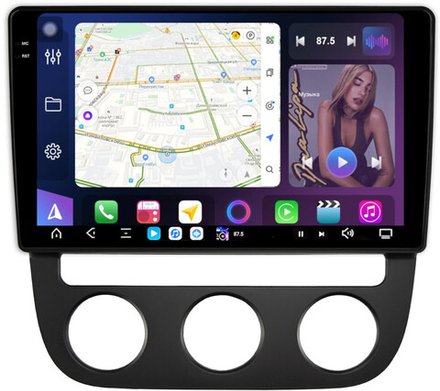Магнитола для Volkswagen Jetta 5 2005-2010 (климат 1) - FarCar XXL3228M монитор 10.36" 2K QLED на Android 14, TS20, 8+256Гб, CarPlay, 4G SIM-слот