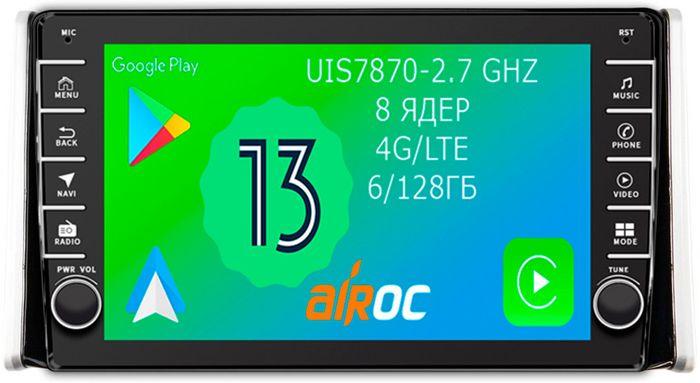 Магнитола для Toyota RAV4 50 2019-2024+ (рынок РФ и ОАЭ) - Airoc AB-1130 (кнопки и крутилки), Android 13, Быстрая, SIM-слот, CarPlay