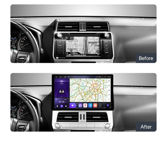 Магнитола для Toyota Land Cruiser Prado 150 2017-2019 (без 360) - Kuberg LUX-PRA17/KP-13-464-S10 монитор 13" 2K QLED на Android 12, TS10, CarPlay, 4G SIM-слот