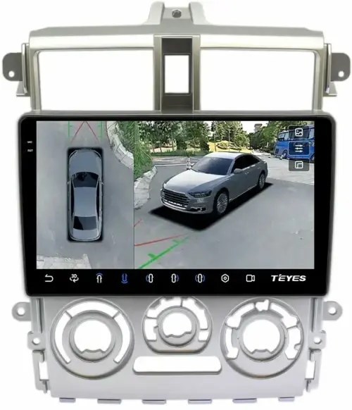 Магнитола для Mitsubishi Colt 6 2002-2012, Colt Plus (правый руль, рамка серебро) - Teyes CC3-2K-360 на Android 10, 2K QLED, 6Гб+128Гб, CarPlay, 4G SIM-слот, 4 камеры в комплекте