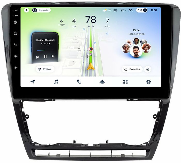Магнитола для Skoda Octavia A5 2004-2013 (рамка черная глянцевая) - Teyes CC4L монитор 10" IPS на Android 14, Snapdragon 662, CarPlay, 4G SIM-слот