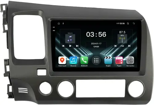 Магнитола для Honda Civic 8 4d 2005-2012 (левый руль) - FarCar DX9-7373-9 монитор 9.5" IPS на Android 13, 4+64Гб, CarPlay