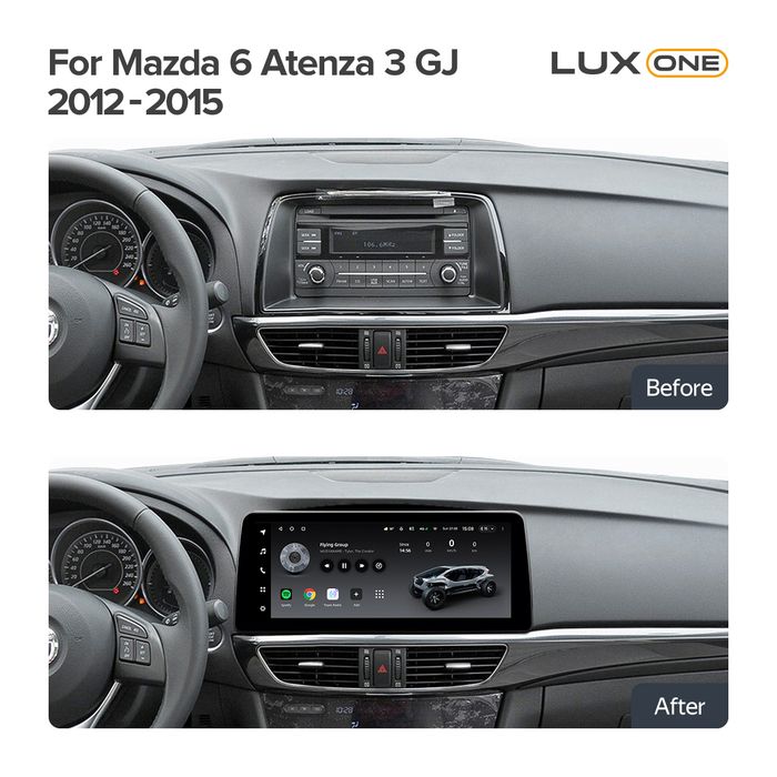 Магнитола для Mazda 6 GJ 2012-2014 - Teyes LUX ONE монитор 12.3" 2K QLED на Android 10, CarPlay, 4G SIM-слот, 6/128ГБ