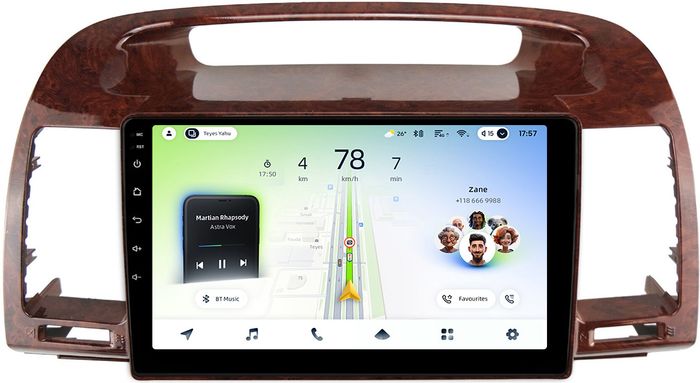 Магнитола для Toyota Camry 30 2001-2006 (рамка дерево 1) - Teyes CC4L-DTS монитор 9" IPS на Android 14, Быстрая, Snapdragon 662, CarPlay, 4G SIM-слот