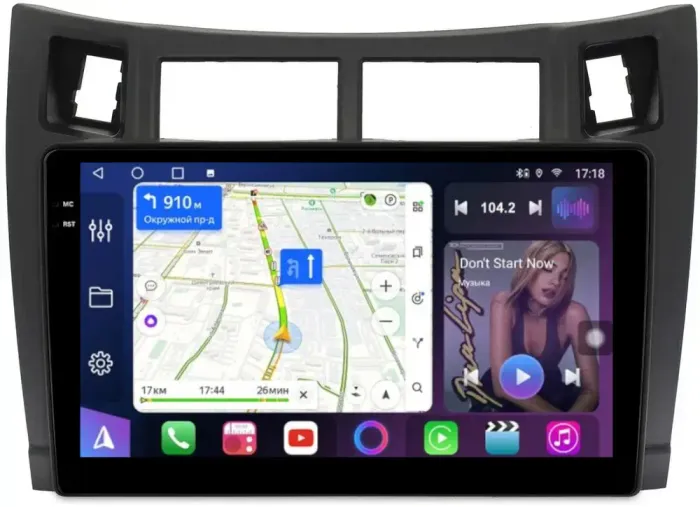 Магнитола для Toyota Vitz 2, Yaris 2 2005-2011 (рамка черная) - FarCar BM3022M монитор 9.5" QLED на Android 14, TS10, 4+32Гб, CarPlay, 4G SIM-слот