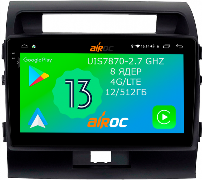 Магнитола для Toyota Land Cruiser 200 2007-2015 (экран климата внизу) - Airoc 2K AU-1111 Android 13, TS20, Carplay, 12/512Гб, 4G SIM-слот