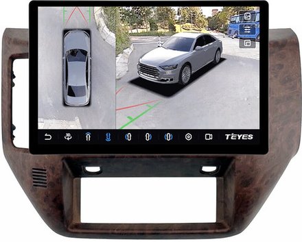 Магнитола для Nissan Patrol Y61 2004-2010 (рамка дерево) - Teyes CC3-2K-360 монитор 13" 2K QLED на Android 10, 6Гб+128Гб, CarPlay, 4G SIM-слот, 4 камеры в комплекте