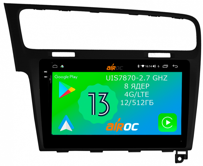 Магнитола для Volkswagen Golf 7 2012-2020 - Airoc 2K AU-3715B (рамка черная) на Android 13, Быстрейшая, SIM-слот