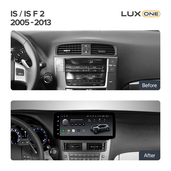Магнитола для Lexus IS250 XE20 2005-2013 (ШГУ монохром, рамка LUX) - Teyes LUX ONE 360 монитор 12.3" 2K QLED на Android 10, 6/128Гб, CarPlay, 4G SIM-слот, 4 камеры в комплекте