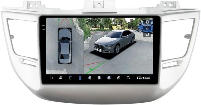 Магнитола для Hyundai Tucson 3 2015-2018 (штатная КЗВ, рамка серебро) - Teyes CC3-2K монитор 9.5" 2K QLED на Android 10, ТОП процессор, 360, CarPlay, 4G SIM-слот