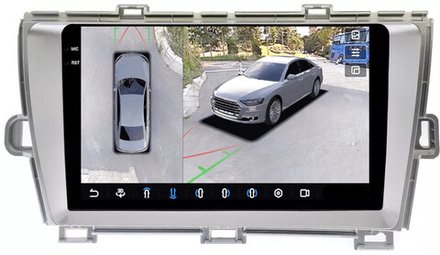 Магнитола для Toyota Prius 30 2009-2015 (левый руль, рамка серебро) - FarCar BX9-360-9539LS монитор 9.5" 2K QLED на Android 13, 6Гб+128Гб, CarPlay, 4G SIM-слот, 4 камеры в комплекте