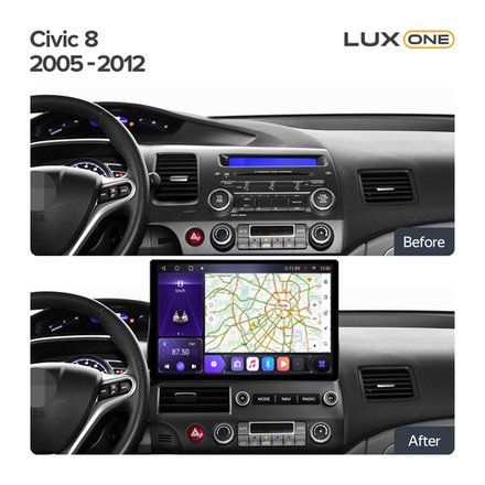 Магнитола для Honda Civic 8 2005-2012 седан - Kuberg LUX-CIV8-12-F1301-S10 монитор 13" 2K QLED на Android 12, CarPlay, 4G SIM-слот