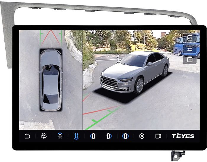 Магнитола для Volkswagen Golf 7 2012-2020 (рамка серебро) - Teyes CC3-2K-360 монитор 13" 2K QLED на Android 10, Быстрая, CarPlay, 4G SIM-слот, 4 камеры в комплекте