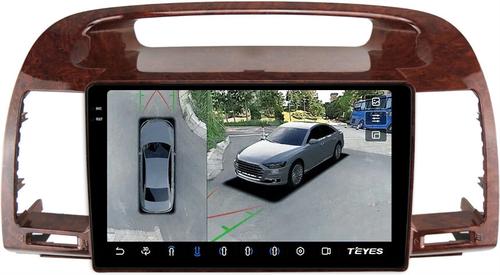 Магнитола для Toyota Camry 30 2001-2006 (рамка дерево 1) - Teyes CC3-2K-360 монитор 9.5" 2K QLED на Android 10, 6Гб+128Гб, CarPlay, 4G SIM-слот, 4 камеры в комплекте