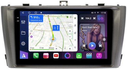 Магнитола для Toyota Avensis T270 2008-2015 (рамка серая) - FarCar 1224M монитор 9.5" QLED на Android 14, TS18, CarPlay, 4G SIM-слот