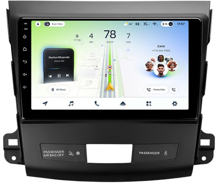 Магнитола для Mitsubishi Outlander XL, Peugeot 4007, Citroen C-Crosser (Rockford, рамка гладкая) - Teyes CC4L монитор 9" IPS, Android 14, Быстрая, Snapdragon 662, CarPlay, 4G SIM-слот