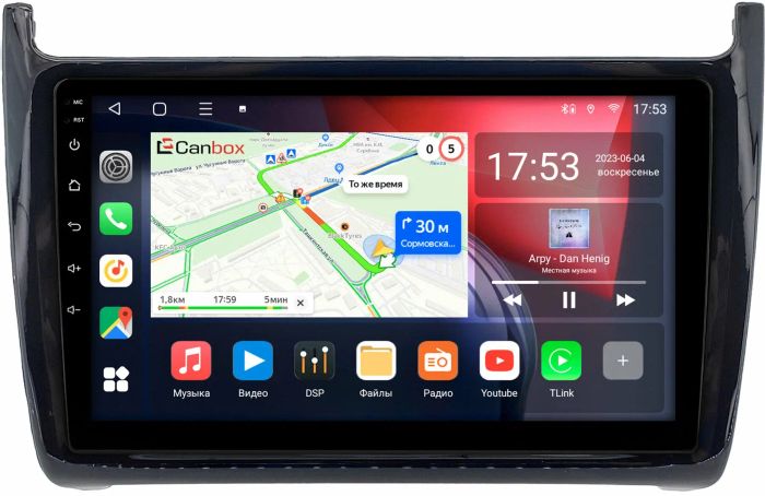 Магнитола для Volkswagen Polo 2009-2020 (рамка черная глянцевая) - CanBox 9-0490 Android 10, 8-ядер, SIM-слот