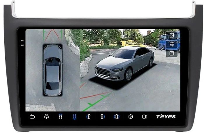 Магнитола для Volkswagen Polo 5 2009-2020 (рамка черная матовая) - Teyes CC3-2K-360 на Android 10, 2K QLED, 6Гб+128Гб, CarPlay, 4G SIM-слот, 4 камеры в комплекте