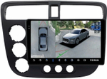 Магнитола для Honda Civic 7 2001-2005 левый руль - Teyes CC3-2K-360 монитор 9.5" 2K QLED на Android 10, 6Гб+128Гб, CarPlay, 4G SIM-слот, 4 камеры в комплекте