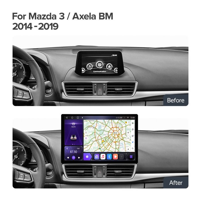 Магнитола для Mazda3 2013-2019, Axela BM - Kuberg MZD001/KP-13-464-S10 монитор 13" QLED+2K на Android 12, ТОП процессор, 4G SIM-слот, CarPlay, 4+64ГБ