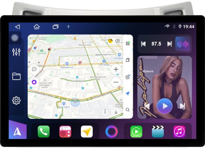 Магнитола для Toyota Vitz 2, Yaris 2 2005-2011 (рамка серебро) - FarCar BX877 монитор 13" 2K QLED на Android 13, TS10, 6+128, CarPlay, 4G SIM-слот