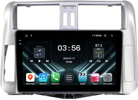 Магнитола для Toyota Land Cruiser Prado 150 2009-2013 (рамка серебро) - FarCar DX065M монитор 9.5" IPS на Android 13, 4+64Гб, CarPlay