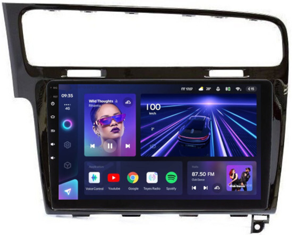 Магнитола для Volkswagen Golf 7 2012-2020 (рамка черный глянец) - Teyes CC3L монитор 10" IPS на Android 10, 8-ядер, CarPlay, 4G SIM-слот